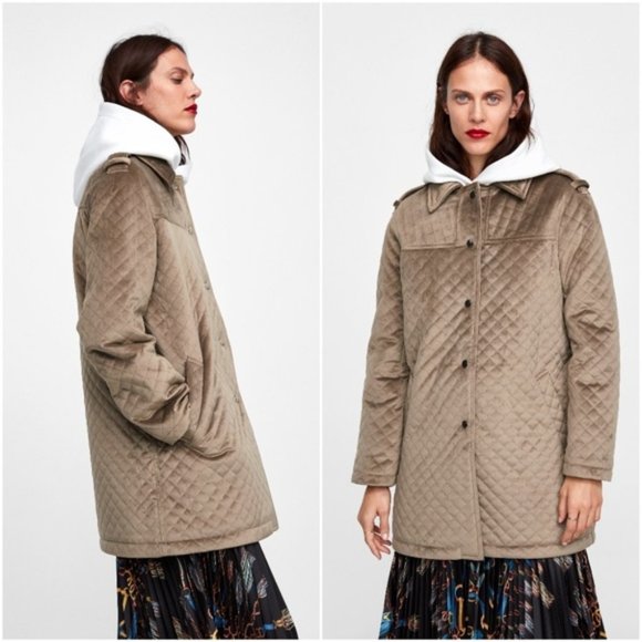 ZARA QUILTED VELVET COLLARED WARM PARKA COAT BRAND NEW WITH TAGS MEDIUM - Picture 3 of 4